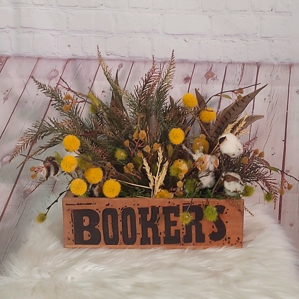Bookers Bourbon Box Shelf Display Center Piece Faux Foliage & Floral Display